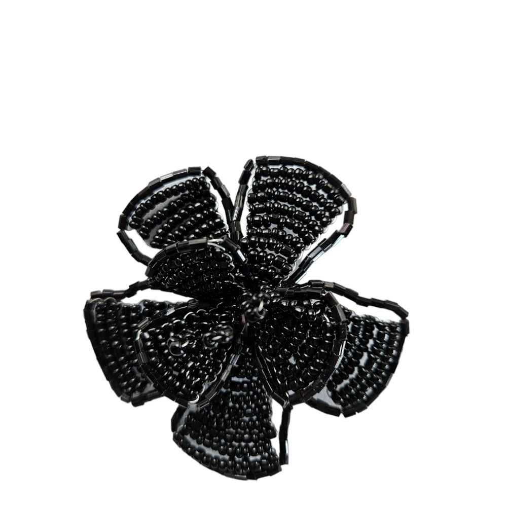Handmade Black Beaded Flower Hair / Lapel Clip